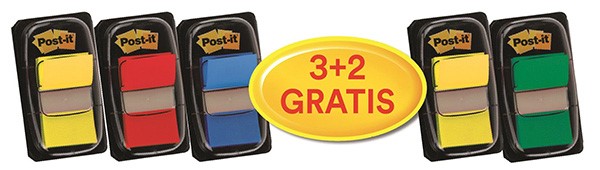 Zakładki indeksujące Post-it® (680-P5), zestaw promocyjny, 3x50 25,4x43,2mm + 2x50 GRATIS, mix kolorów