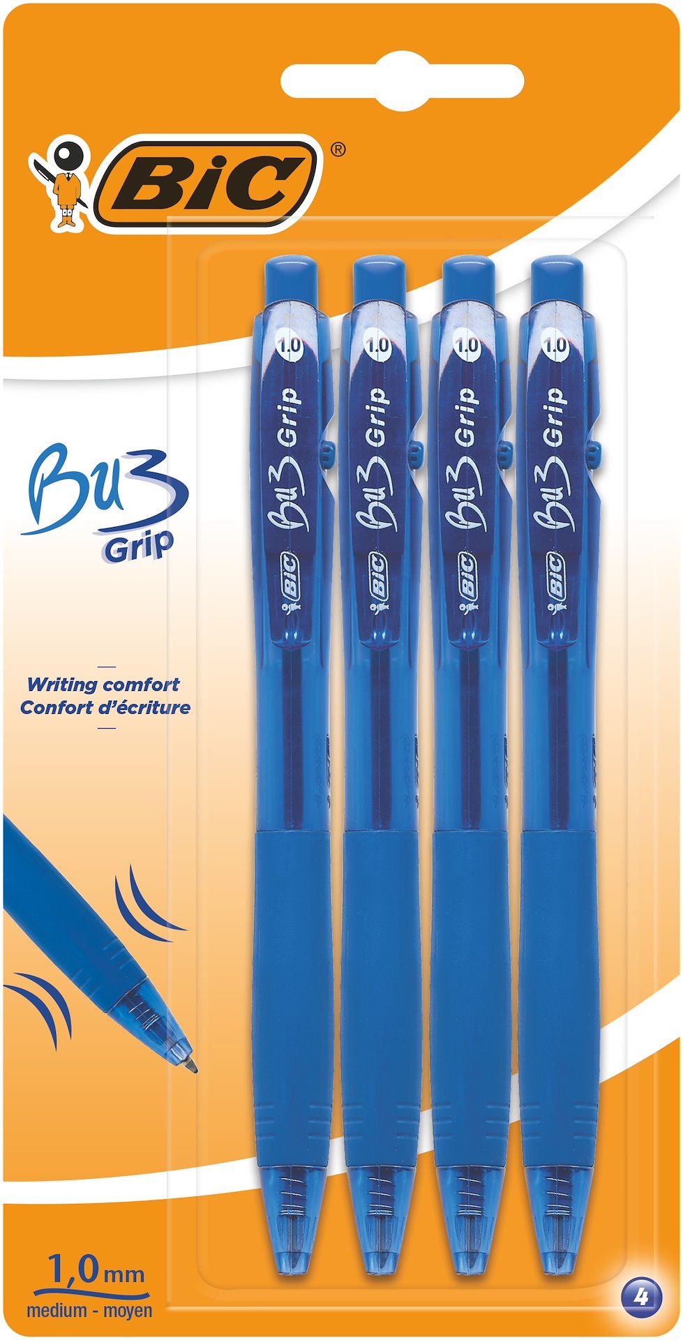 Długopis BIC Bu3 Grip niebieski 4szt