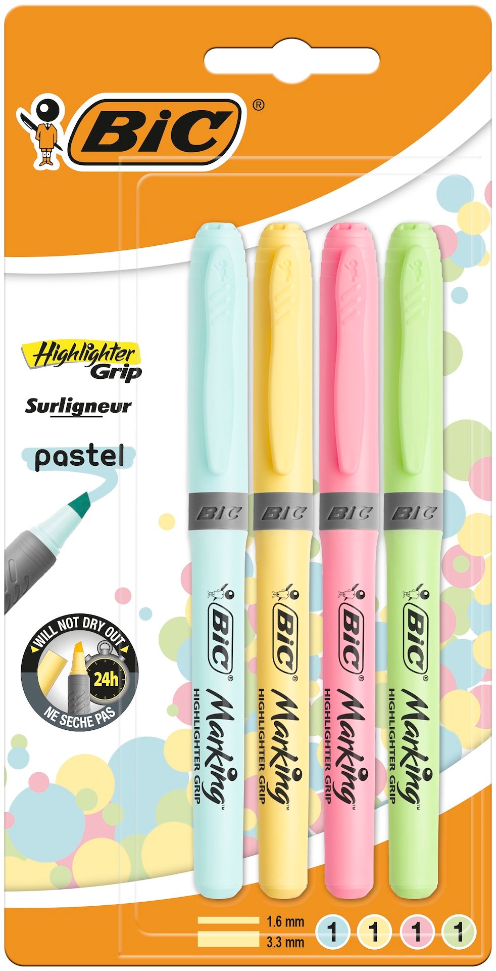 BIC Highlighter Grip Pastel Zakreślacz mix Blister 4szt