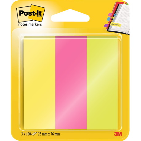 Zakładki indeksujące POST-IT® (671/3), papier, 26x76mm, 3x100 kart., mix kolorów
