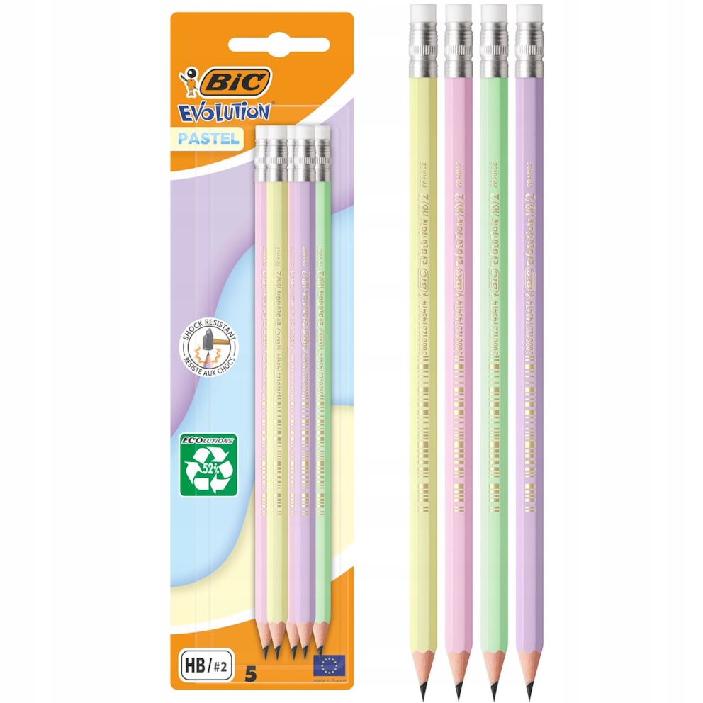 Ołówek EVOLUTION HB z gumką  BIC  Graph pastel