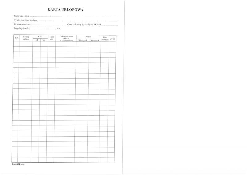 Karta urlopowa A4   GD-WR-60k Mila