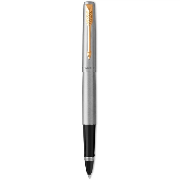 Parker Jotter pióro kulkowe Stainless Steel GT, stal szlachetna ze złotymi wykończeniami, końcówka fine, czarny atrament, opakowanie typu blister