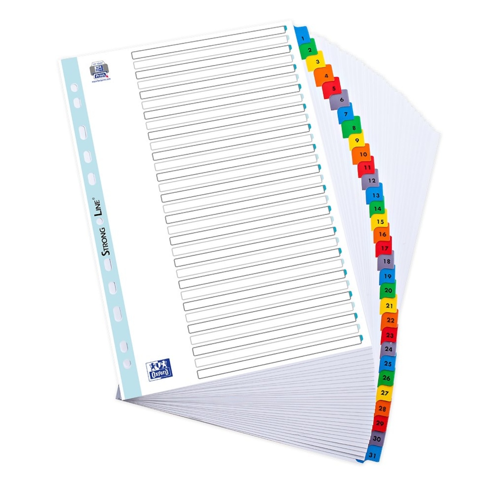 PRZEKŁADKI KARTONOWE OXFORD A4 MYLAR Z KOLOR. NUMERYCZNE 1-31