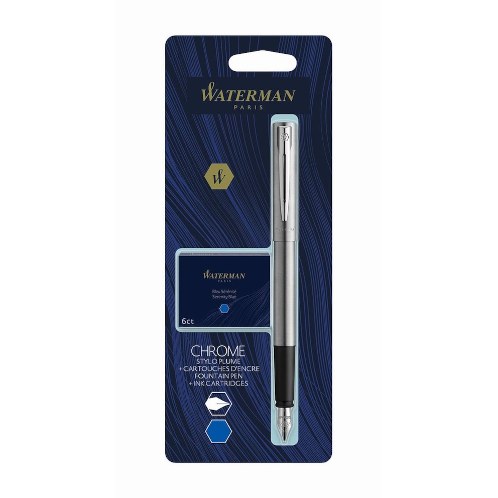 WATERMAN ALLURE CHROME CT Z 6 NABOJAMI WIECZNE PIÓRO (F) + 6 NABOJÓW NIEBIESKI FLORYDA BL