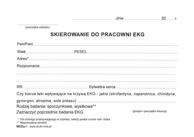 Skierowanie do pracowni EKG A6 100k MZ/DP-1