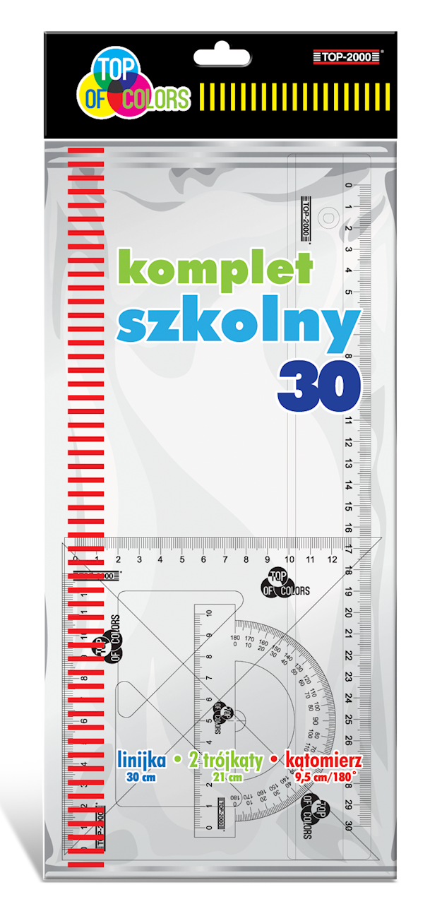 KOMPLET SZKOLNY TOP 2000 30- LINIJKA 30 CM +2 EKIERKI+KĄTOMIERZ