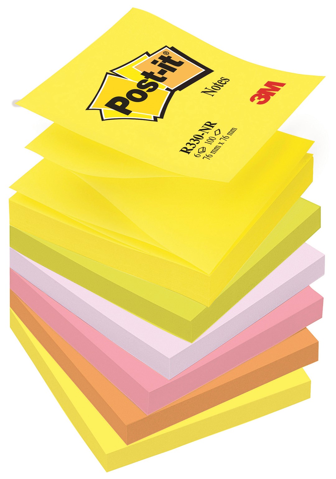 Bloczek samoprzylepny POST-IT® Z-Notes (R330-NR), 76x76mm, 6x100 kart., neonowy