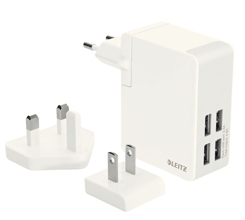 Ładowarka sieciowa Leitz Complete ze złącza USB do gniazdka sieciowego, z 4 portami USB, 24-watowa