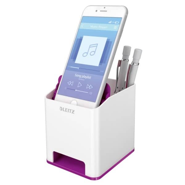 Kubek na długopisy Leitz WOW ze wzmacniaczem dźwięku, fioletowy