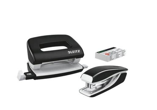 Zszywacz + dziurkacz metalowy Leitz Mini WOW, czarny, 10 lat gwarancji, 10 kartek