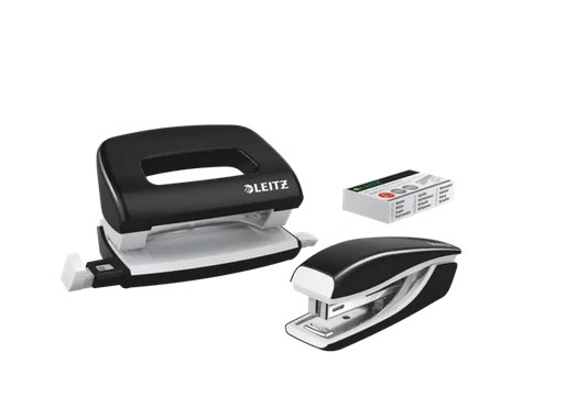 Zszywacz + dziurkacz metalowy Leitz Mini WOW, czarny, 10 lat gwarancji, 10 kartek