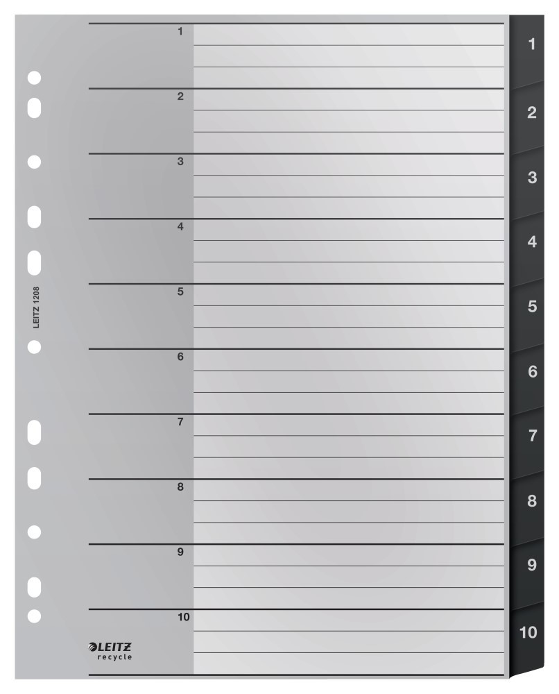 Przekładki Recycle 1 - 10, A4, PP, czarne