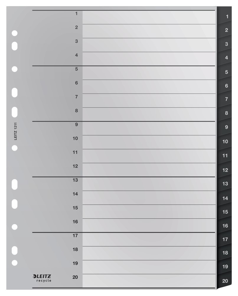 Przekładki Recycle 1 - 20, A4, PP, czarne