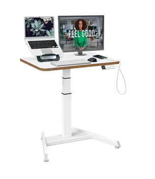 Małe biurko Leitz Ergo do pracy w pozycji siedzącej i stojącej, z elektryczną regulacją wysokości i funkcją przypominania o wstawaniu