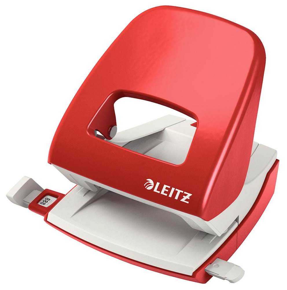 Dziurkacz duży metalowy Leitz, czerwony, 10 lat gwarancji, 30 kartek