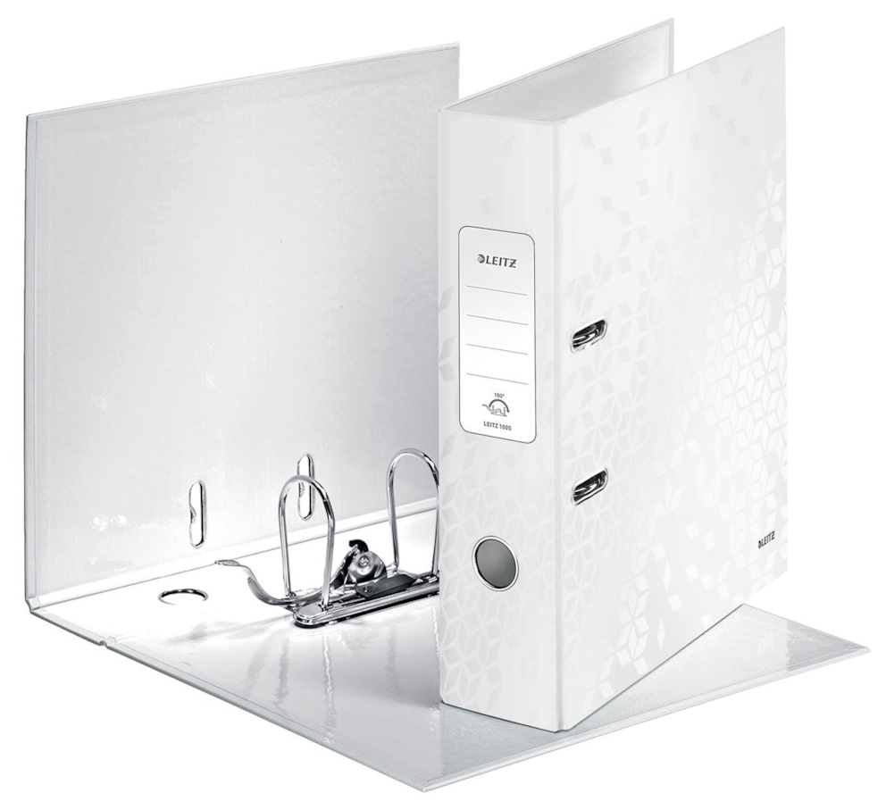 Segregator z mech. 180° Leitz WOW, A4/80mm, perłowy biały