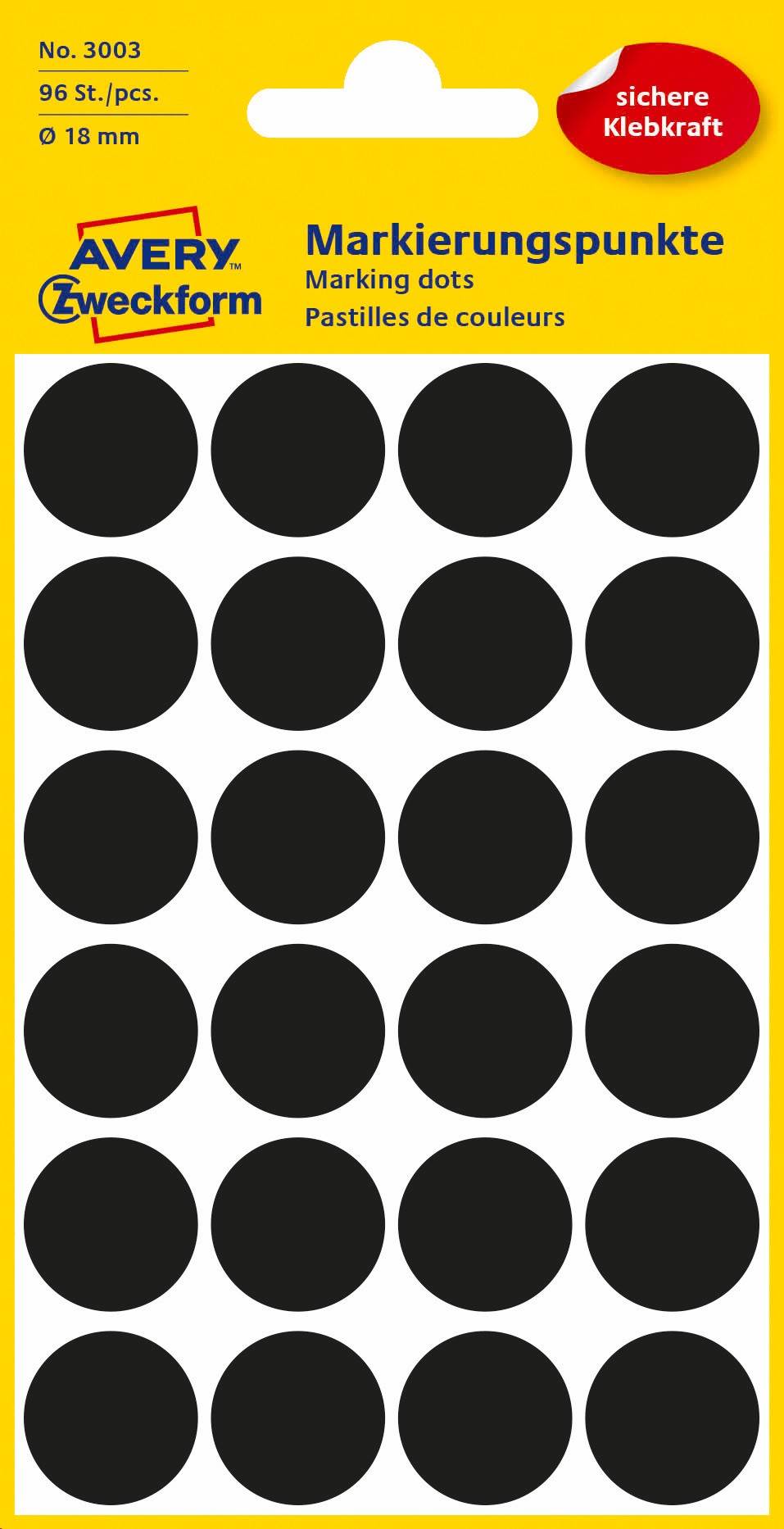 Kółka do zaznaczania kolorowe; 96 etyk./op., O18 mm, czarne