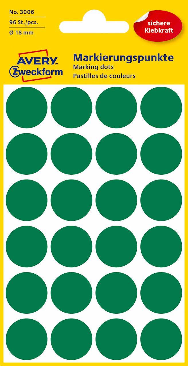 Kółka do zaznaczania kolorowe; 96 etyk./op., O18 mm, zielone