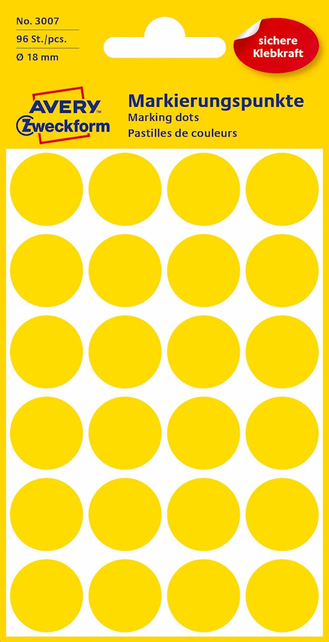 Kółka do zaznaczania kolorowe; 96 etyk./op., O18 mm, żółte