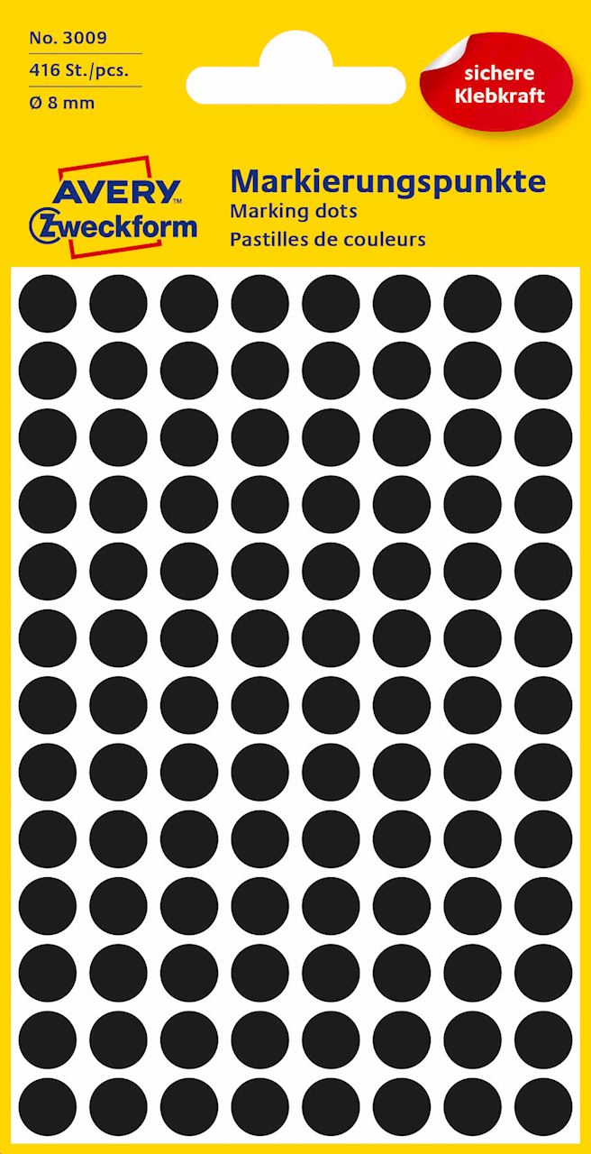 Kółka do zaznaczania kolorowe; 416 etyk./op., O8 mm, czarne