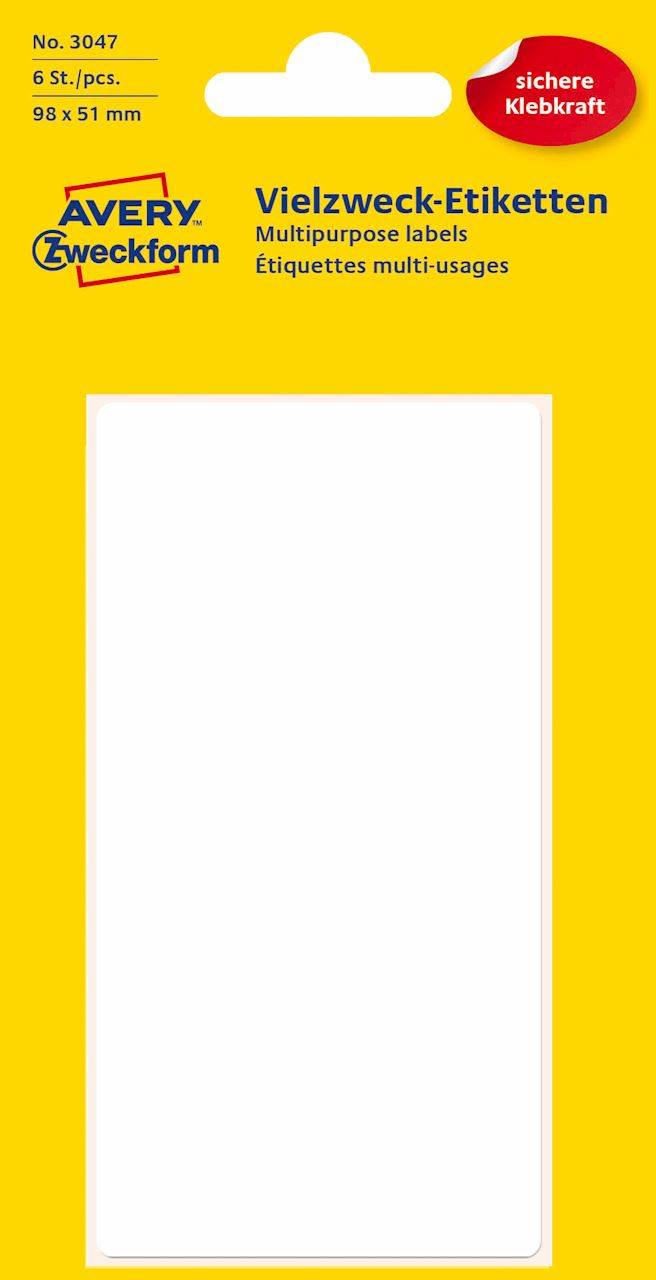 Trwałe minietykiety do opisywania ręcznego; 6 etyk./op., 98 x 51 mm, białe