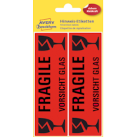 Etykiety informacyjne UWAGA SZKŁO; 10 etyk./op., 119 x 38 mm, czerwony odblaskowy