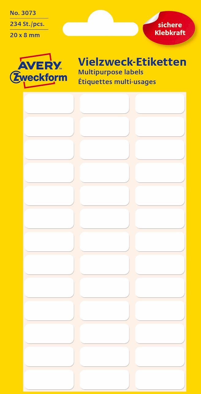 Białe minietykiety do opisywania ręcznego; 234 etyk./op., 20 x 8 mm, białe
