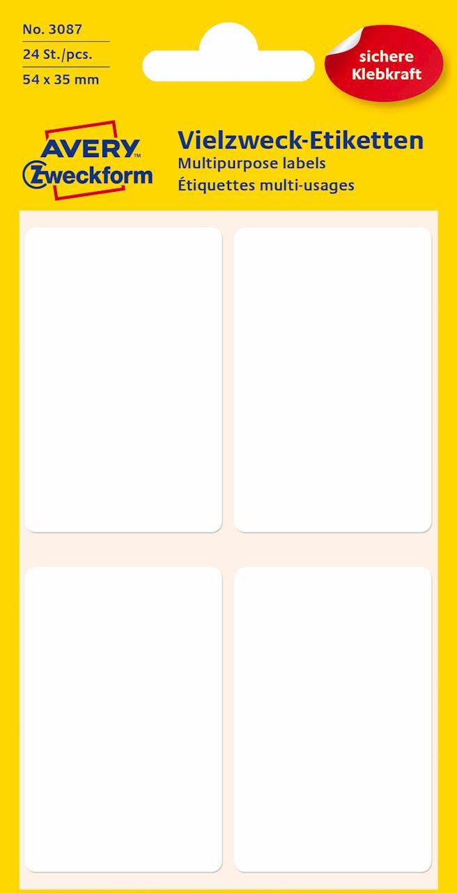 Trwałe minietykiety do opisywania ręcznego; 24 etyk./op., 54 x 35 mm, białe