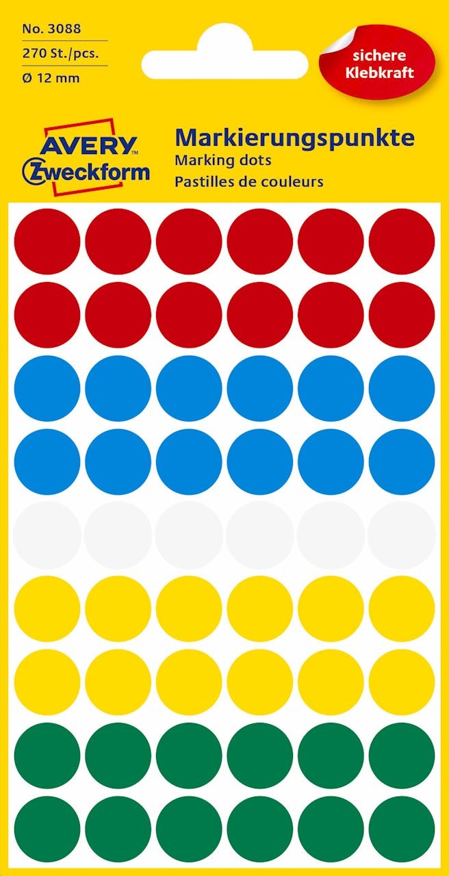 Kółka do zaznaczania kolorowe; 270 etyk./op., O12 mm, mix kolorów