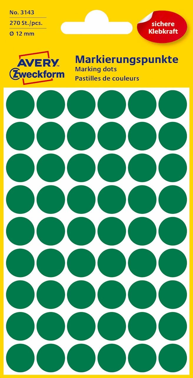Kółka do zaznaczania kolorowe; 270 etyk./op., O12 mm, zielone