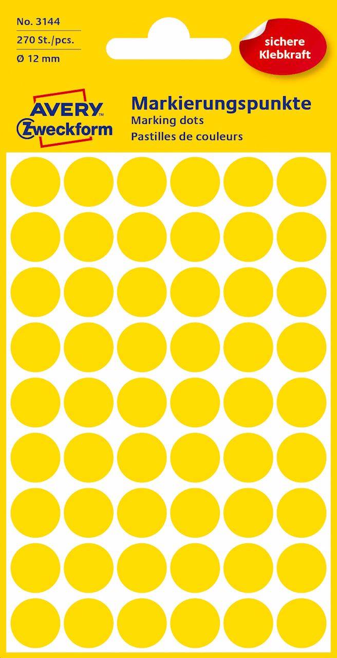 Kółka do zaznaczania kolorowe; 270 etyk./op., O12 mm, żółte