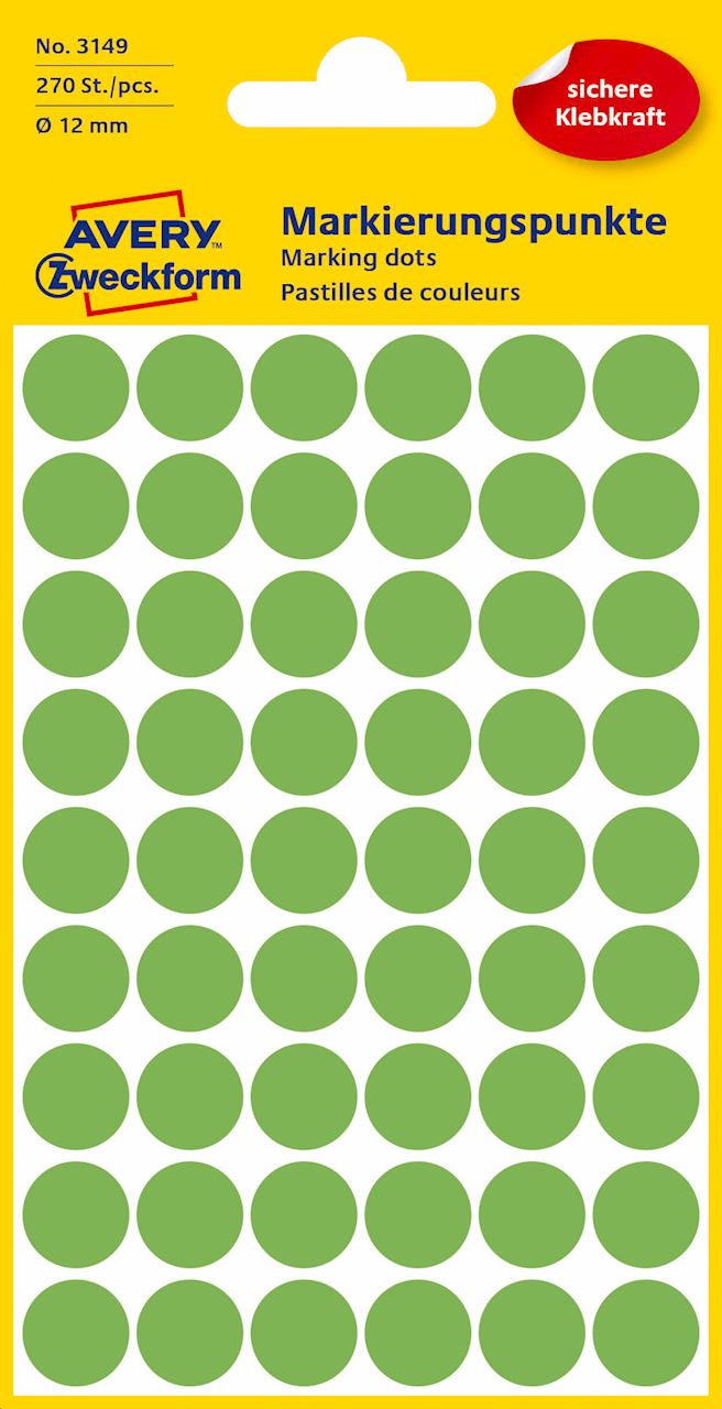 Kółka do zaznaczania kolorowe; 270 etyk./op., O12 mm, zielone odblaskowe