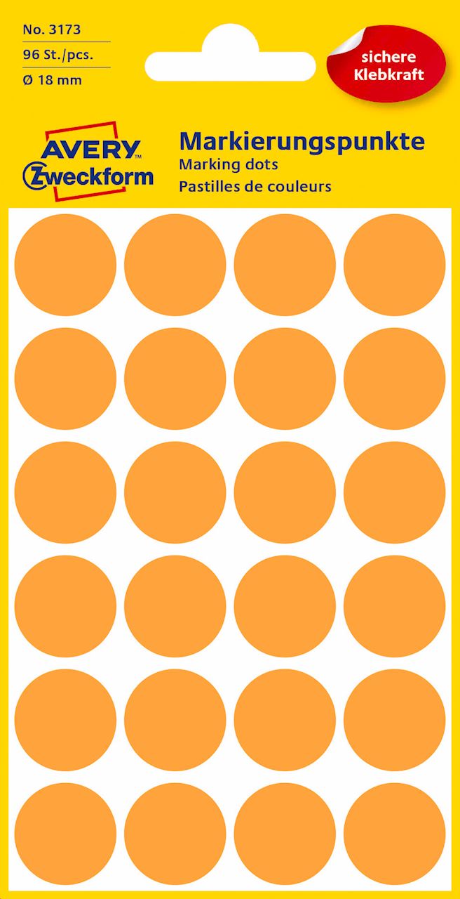 Kółka do zaznaczania kolorowe; 96 etyk./op., O18 mm, pomarańczowe odblaskowe