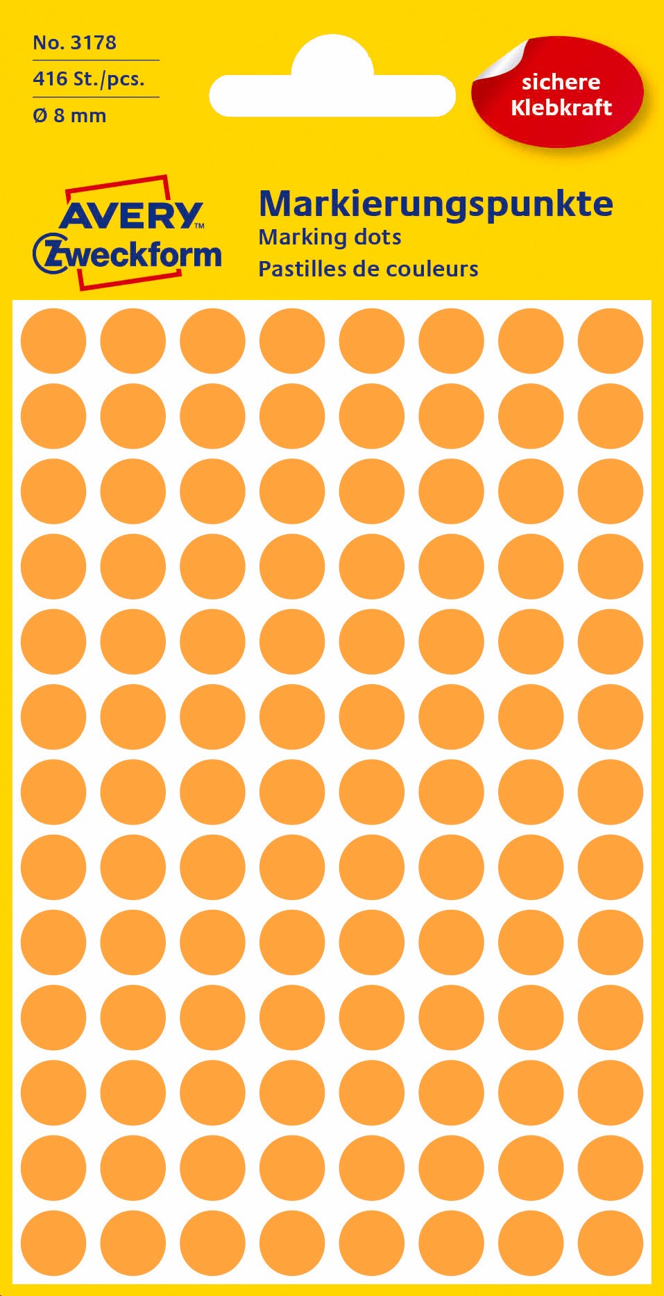 Kółka do zaznaczania kolorowe; 416 etyk./op., O8 mm, pomarańczowe odblaskowe