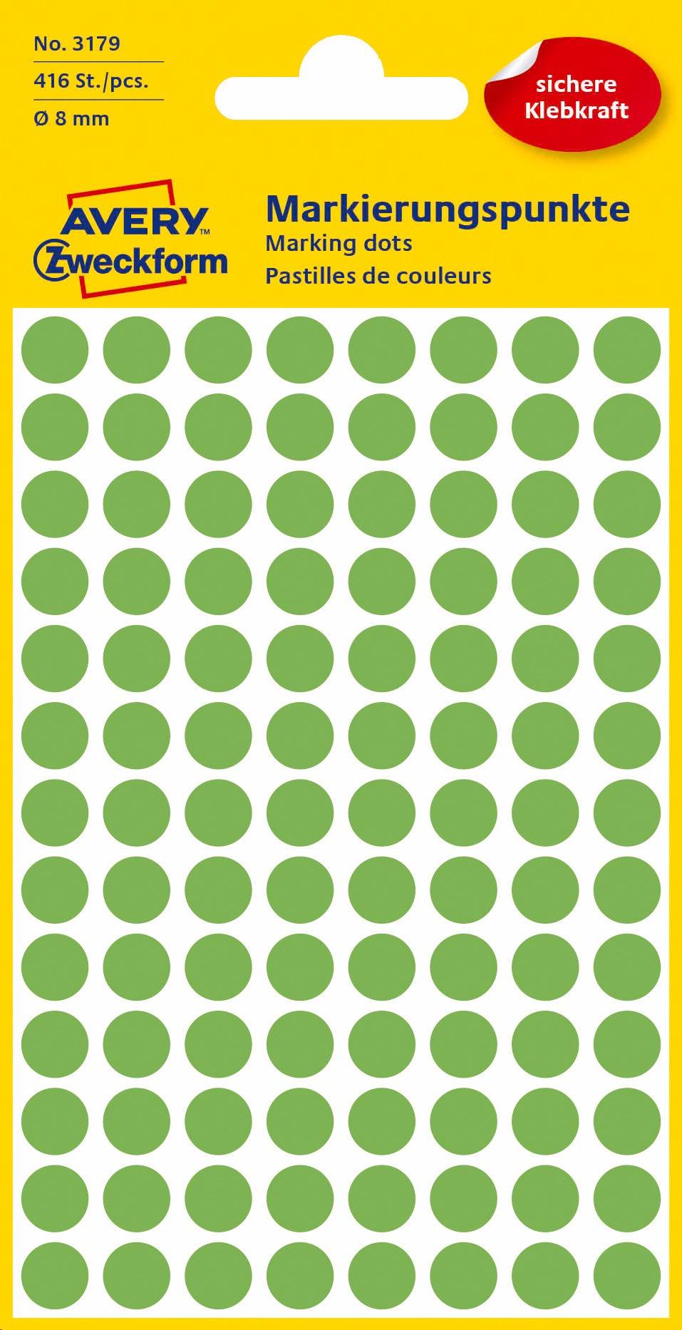 Kółka do zaznaczania kolorowe; 416 etyk./op., O8 mm, zielone odblaskowe