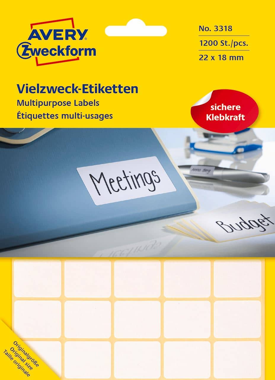 Białe minietykiety do opisywania ręcznego; 1200 etyk./op., 22 x 18 mm, białe