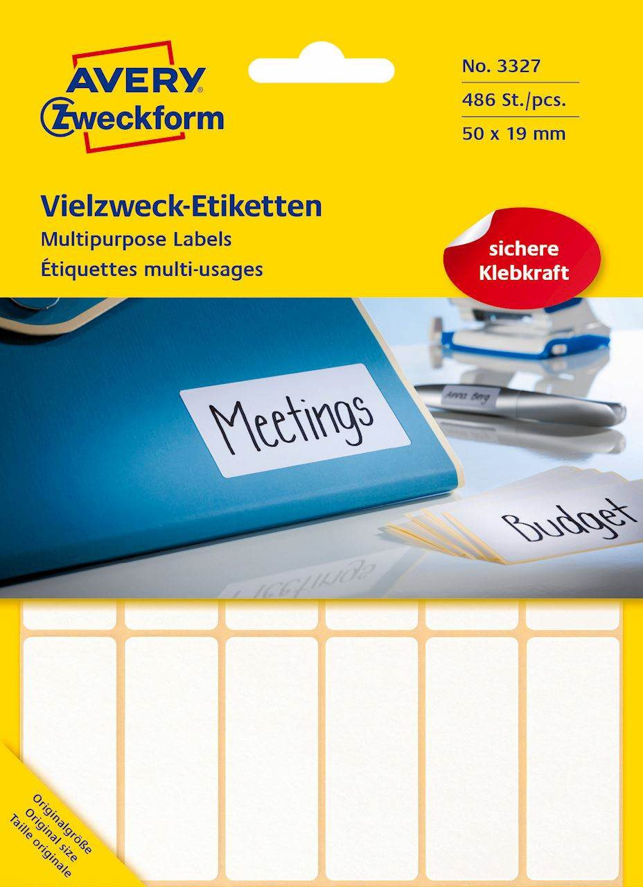 Trwałe minietykiety do opisywania ręcznego; 486 etyk./op., 50 x 19 mm, białe