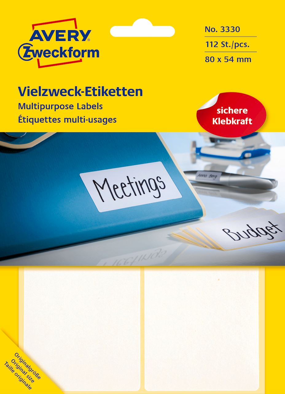 Trwałe minietykiety do opisywania ręcznego; 112 etyk./op., 80 x 54 mm, białe