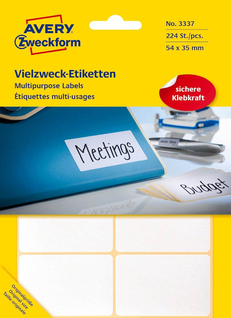 Trwałe minietykiety do opisywania ręcznego; 224 etyk./op., 54 x 35 mm, białe