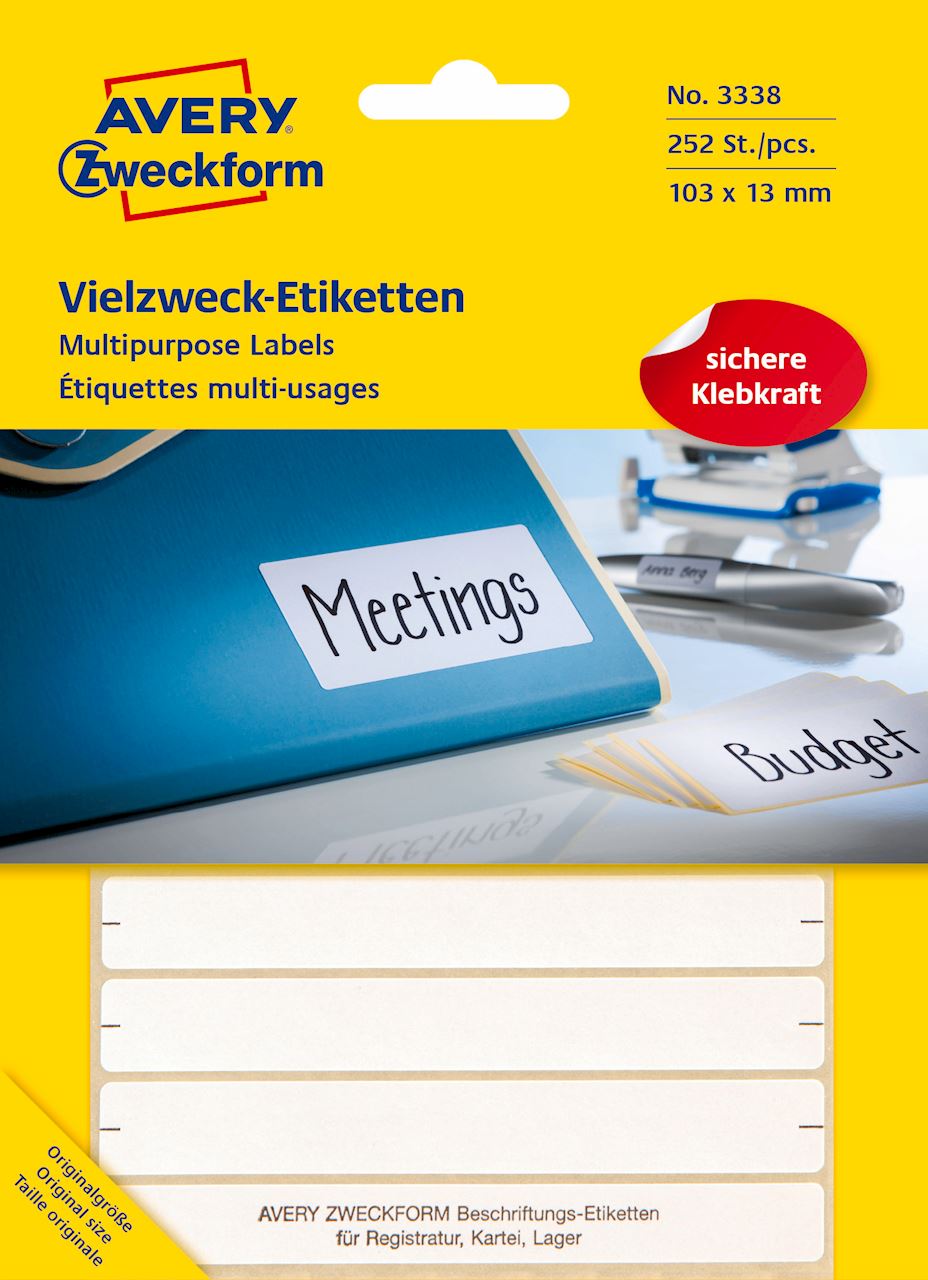 Białe minietykiety do opisywania ręcznego; 252 etyk./op., 105 x 13 mm, białe