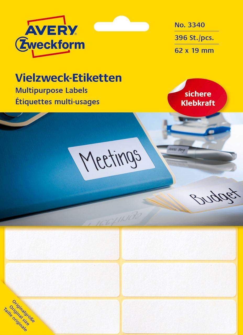 Trwałe minietykiety do opisywania ręcznego; 392 etyk./op., 62 x 19 mm, białe