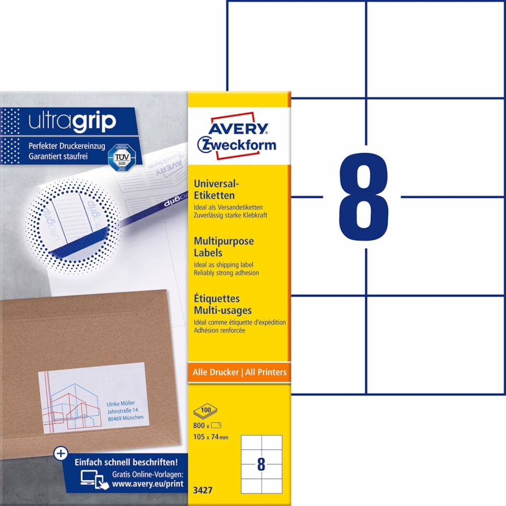 Trwałe etykiety uniwersalne; A4, 100 ark./op., 105 x 74 mm, białe