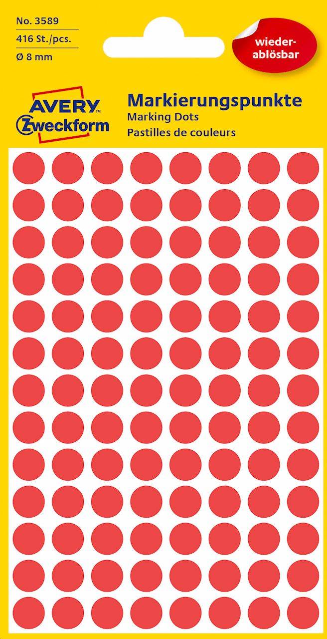 Usuwalne kółka do zaznaczania kolorowe; 416 etyk./op., O8 mm, czerwone