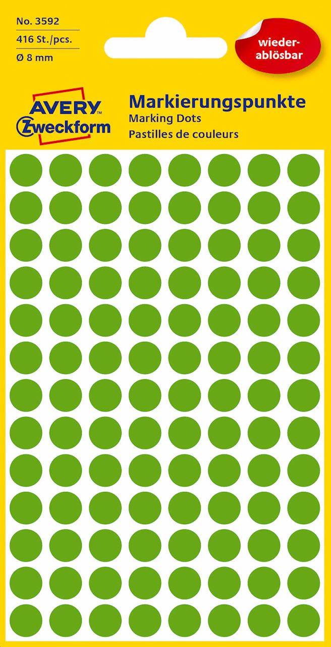 Usuwalne kółka do zaznaczania kolorowe; 416 etyk./op., O8 mm, zielone