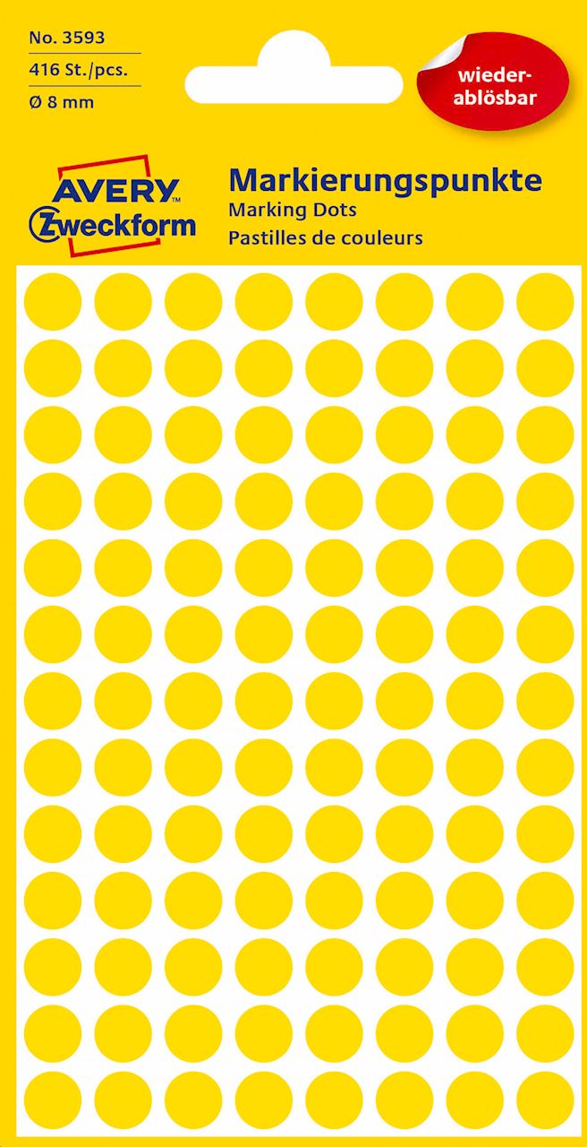 Usuwalne kółka do zaznaczania kolorowe; 416 etyk./op., O8 mm, żółte