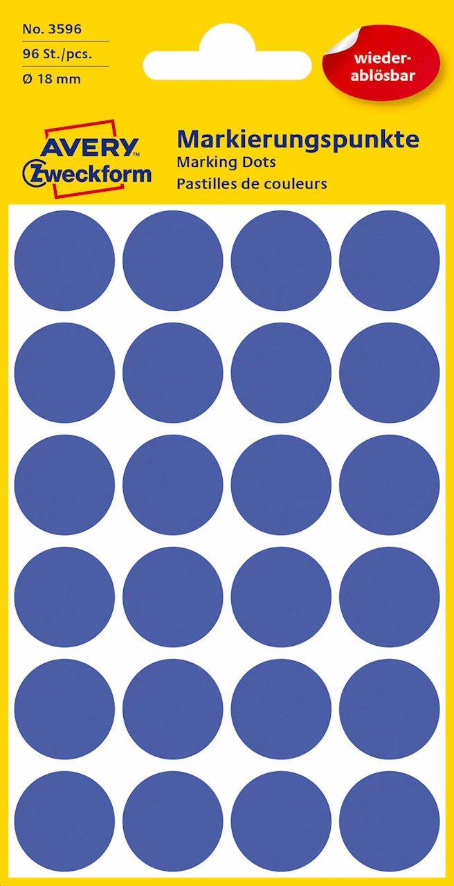 Usuwalne kółka do zaznaczania kolorowe; 96 etyk./op., O18 mm, niebieskie