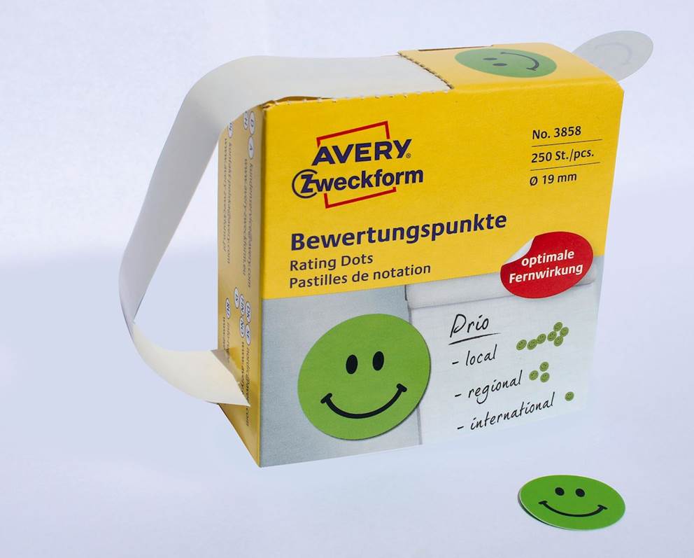 Kółka z symbolami do zaznaczania w dyspenserze 'Uśmiechnięta buźka', trwałe, 250 szt. / rolka, O19 mm, zielone