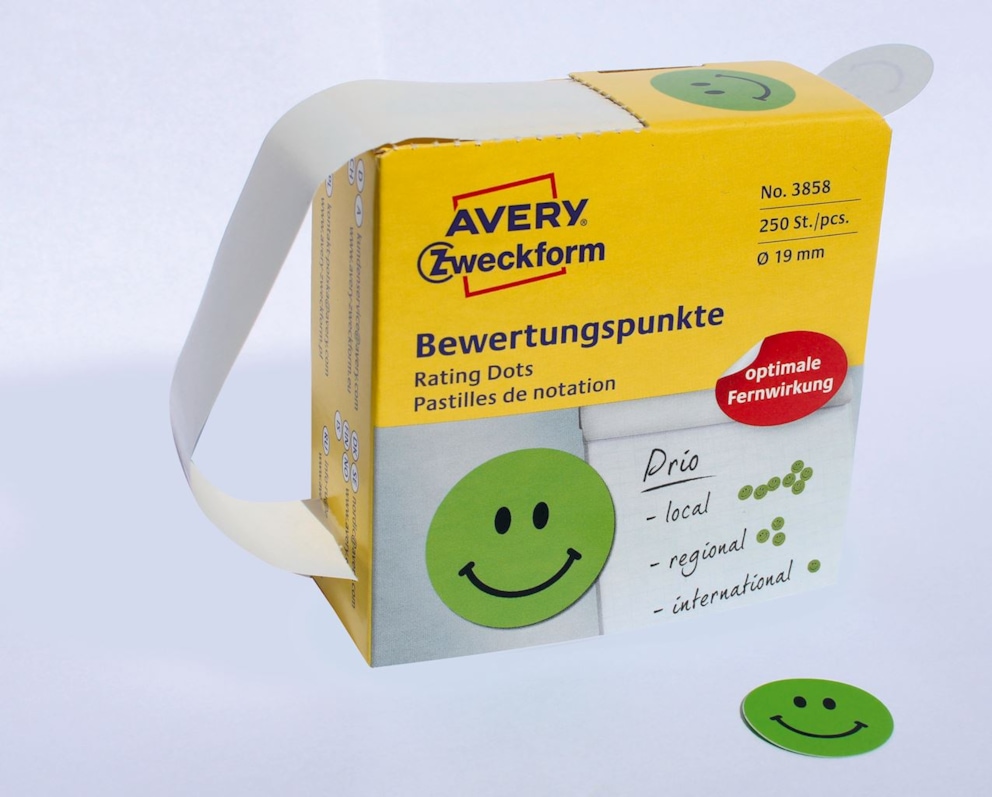 Kółka z symbolami do zaznaczania w dyspenserze 'Uśmiechnięta buźka', trwałe, 250 szt. / rolka, O19 mm, zielone