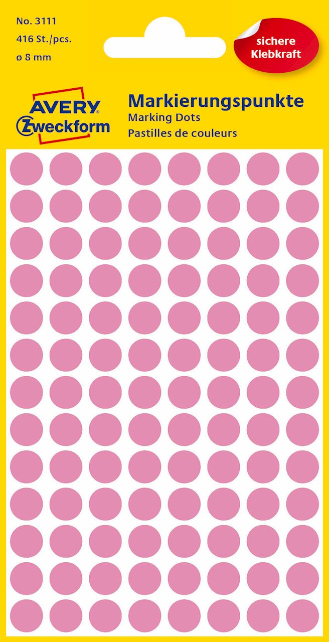 Kółka do zaznaczania kolorowe; 416 etyk./op., O8 mm, różowe